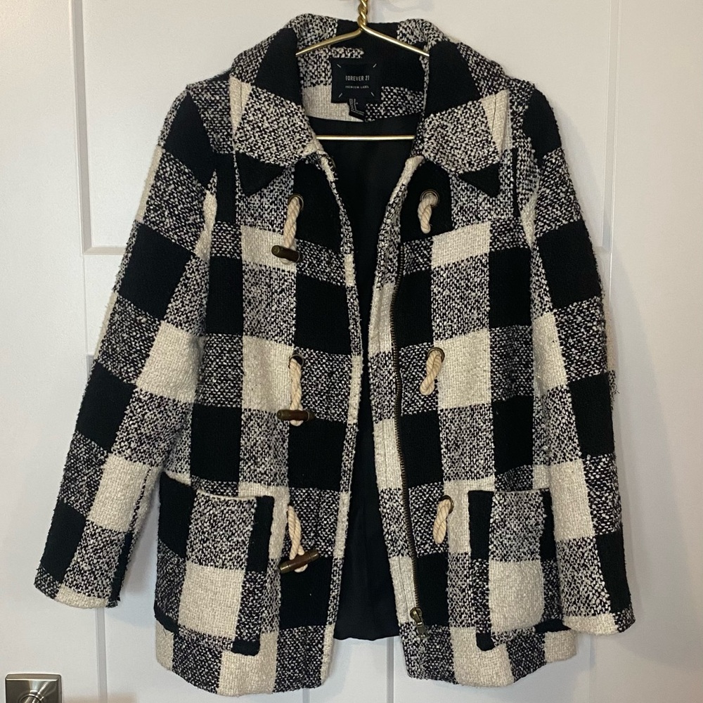 Checkered black and white coat